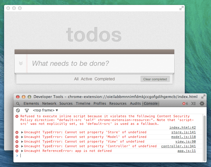 Todo app with CSP console log error