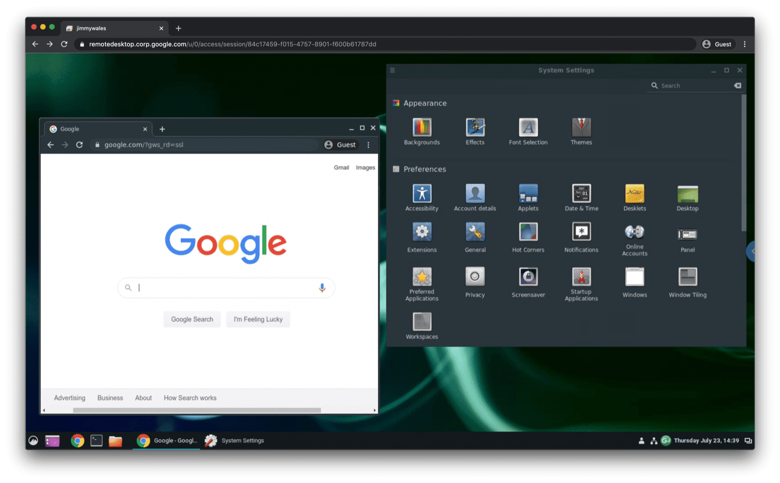 Ubuntu Linux streamed to a browser tab in macOS Chrome (not running in full screen mode yet).