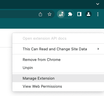 Extension context menu