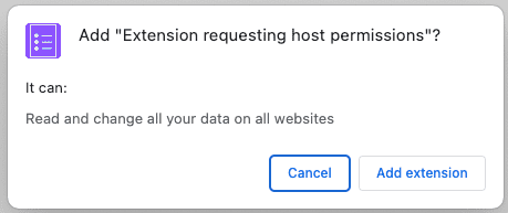 Host permission warning dialog